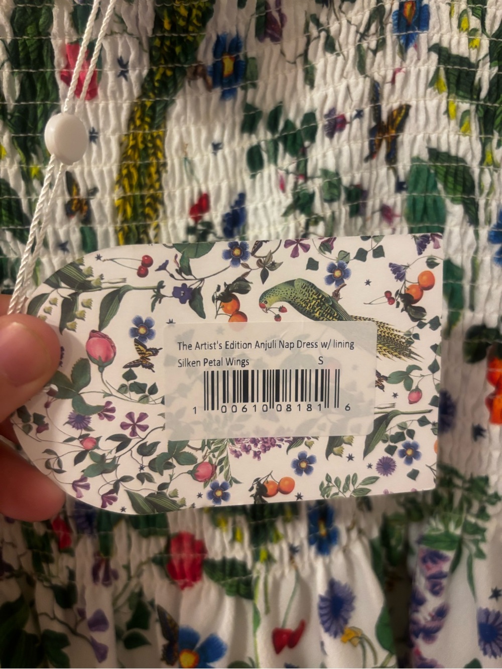Anjuli Hill House NWT White Botanical Print Smocked Maxi Dress with Ruffle Hem - Picture 2 of 5